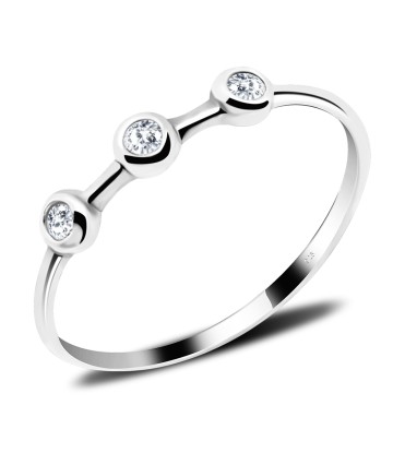 Triple Stones Bezel Set Silver Ring NSR-509